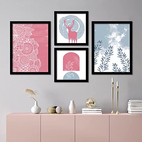 Image of kotart Modern Art Wall Decor Paintings /Posters for Room Bedroom Home Office Living Room - Abstract Art Wall Paintings with Frame Set of 4 (Art 2, Big (13x17 or 13x13 inch))