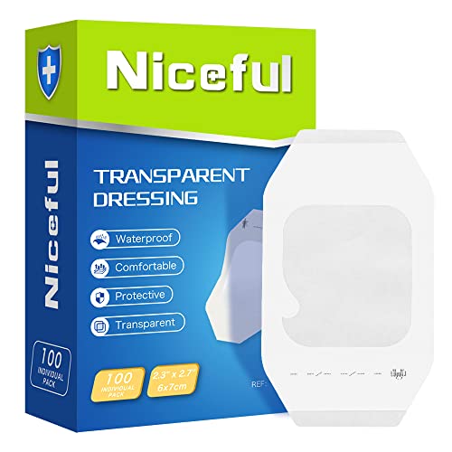 Niceful 100 Count Transparent Film Dressing, Waterproof Bandages Post Surgical for Wound Cover Shower, Clear Bandage 2.375
