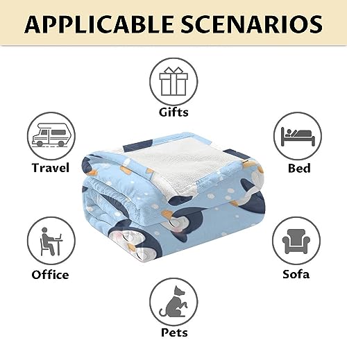 Penguin Blankets - Soft Fuzzy Blanket Throw for Kids, Adults - 60"x80" Flannel Blankets for Bed, Couch & Living Room - Blue Cute Blanket Gifts