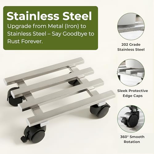 Image of Dolin Decor Stainless Steel Plant Stand Rust Proof Heavy Duty Flower Pot Holder for Indoor Outdoor Balcony Garden - Planter Stand 80kg Capacity12 L x 9 inch W x 4.5 inch H (Silver 104, Set-1)