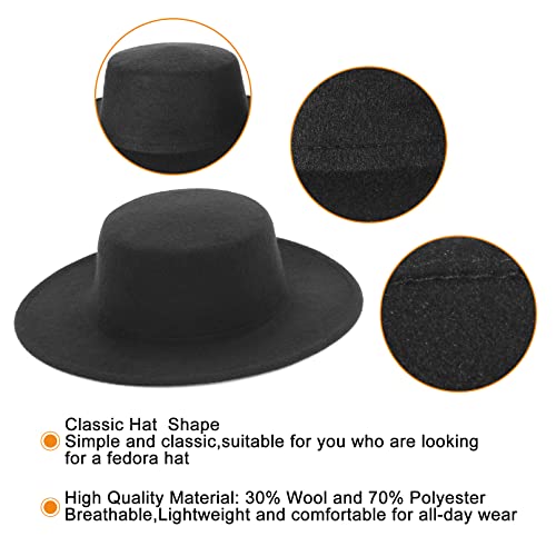 Women Men Classic Wool Felt Fedora Hat Wide Brim Flat Top Jazz Panama Hat Casual Party Church Hat (Black) #TOP4
