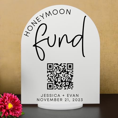 Honeymoon Fund Sign for Wedding, QR Code Cash Gift Sign, Honeyfund, Wedding Gift Sign, Acrylic Wedding Sign