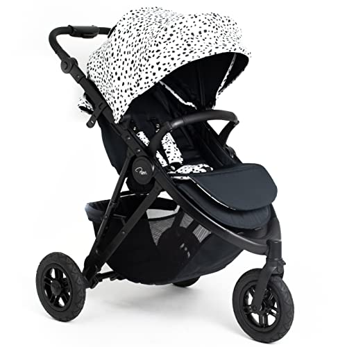 Roma Atlas Baby Stroller, All Terrain Buggy Pram, 3 Wheeler Pushchair, Lightweight Foldable, Off-Road & City All Terrain Stroller Pushchair with Rain Cover Combo,Puncture-Proof Wheels (Dalmatian)