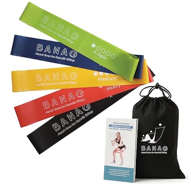 Resistance Bands Set of 5 ¨C Exercise Loop Bands for Men & Women, Fitness, Yoga, Stretching & Physical Therapy with Carry Bag