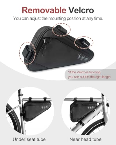 Image of Bike Frame Bag, Water Resistant Bike Triangle Bag, Reflective Bicycle Frame Storage Bags with 2 Side Pockets For Mountain Road Bikes, 2L