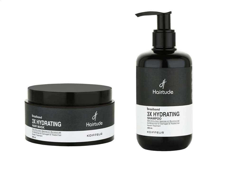 BraziBond 3X Hydrating Shampoo Salphate Free & 3X Hydrating Hair Mask Of Damage & Treated Hair For Daily Care With Amino Keratin (250ml Shampoo + 200ml Mask)
