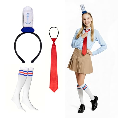 Xnetsby 3Pcs Sailor Costume Accessories Set Include Headband with Anchor Cap Neck Tie Socks for Men Women Halloween Dress Up(blue set average)