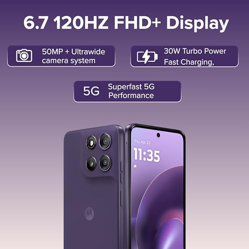 Image of Motorola G67 Power 5G (Pantone Parachute Purple, 8GB RAM, 128GB Storage) | 6.7 inch FHD+ 120Hz LCD Display | Snapdragon 7s Gen2 Processor | 50MP + 8MP UW Camera | 7000mAh Battery with 30W Charger | IP64