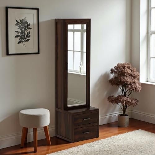Image of The Attic Jaisal Dressing Table for Bedroom with Full-Length Mirror, Solid Wood, Walnut Matt Finish