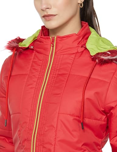 Image of Qube By Fort Collins Women's Medium-Length Bomber Jacket with Detachable Hood Stylish Winterwear for All-Day Comfort |Material: Nylon