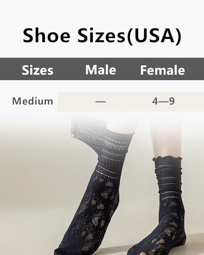 Image of Womens Lace Ankle Socks Mesh Lace Loose Socks Cute Casual Solid Color Princess Socks Sheer Dress Socks 6 Pairs 4-9