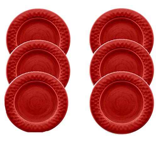 Crackle Glaze Red - Melamine/Plastic Dinner Plates Set for 6