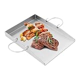 Plancha de 40 x 30 cm portátil de acero inoxidable con asas extraíbles, placa de barbacoa de 4 mm para barbacoa de gas y barbacoa de carbón vegetal