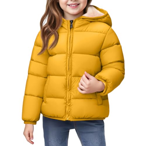 Winter Coats For Girls 3T Warm Fall Parka Puffer Down Boys Winter Jacket Size 7 Soft Zip Up Fashion Coats For Girls 14-16 Fuzzy Fleece Hooded Quilted Outdoor Outfits With Pockets Yellow 90