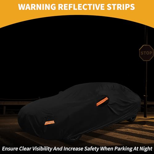 Image of Waterproof All-Weather Universal Car Cover with Right Side Zipper, 210T-PU Black Fits for Sedan 190 inch to 198 inch Length
