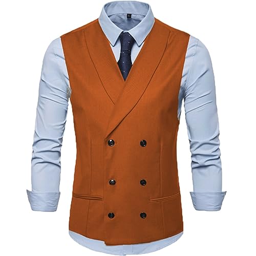 Mens Double Breasted Suit Vest with 6 Buttons Slim Waistcoat for Formal Business Grooms Wedding Sleeveless Jacket