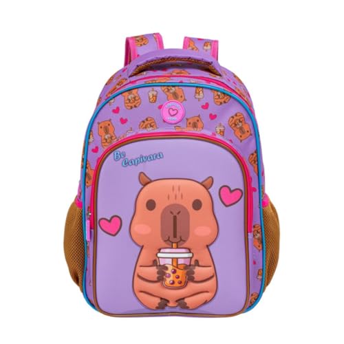 Mochila Infantil Costas 3D Capivara Alto Relevo Tamanho Grande Escolar 2026 (Roxo)