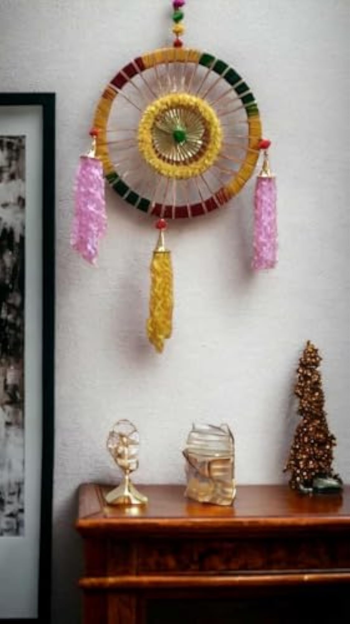 Handmade Feather Dream Catcher Wall Art, Pink Decor
