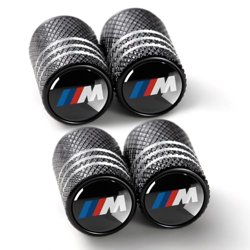 Image of Tire Valve Stem Cap Cover Compatible with BMW M Belt O-Ring Seal Corrosion Resistant tire Valve caps 4 Pack Black