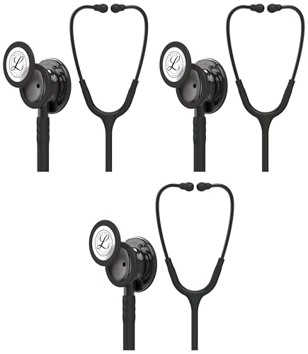 Image of 3M Littmann Classic III Monitoring Stethoscope, 5811, More Than 2X as Loud, Weighs Less, Stainless Steel Smoke-Finish Chestpiece, 27 inch Black Tube, Smoke Stem, and Headset (Pack of 3)