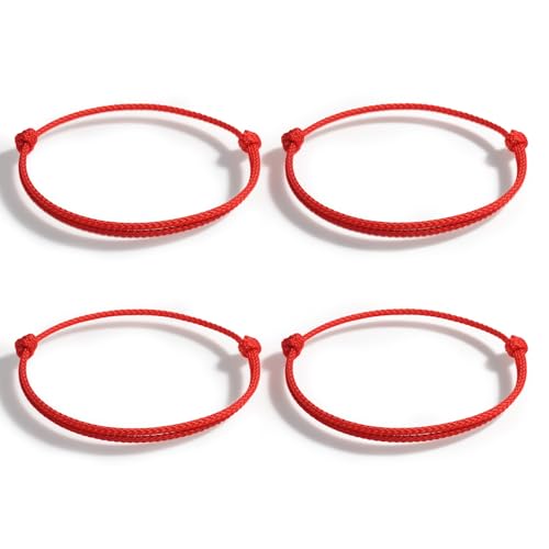 Ztolbriy 4 Pulseras Rojas Tibetanas de la Suerte – Pulsera de Protección de Hilo Rojo | Ajustable para Mujeres & Hombres | Energía Positiva & Protección