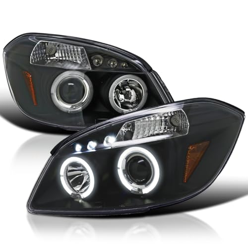 Spec-D Tuning Projector LED Headlights Black Compatible with 2005-2010 Chevy Cobalt, 2007-2009 Pontiac G5, 2005-2006 Pontiac Pursuit, Left + Right Pair Headlamps Assembly