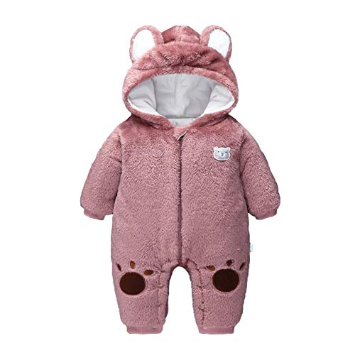 Bebé Mamelucos Traje de Nieve Invierno Mono Niños Niñas Cálido Capucha Vellón Onesies Manga Larga Peleles Regalo Orejas de Oso 9-12 Meses Morado
