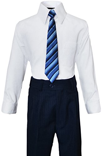 Boys Pinstripe Suit in Grey with Matching Tie Size 2-20 (5, Dark Navy Blue) - Thumbnail 5