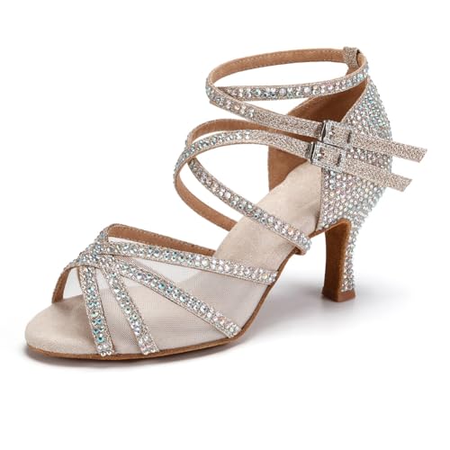 RUYBOZRY Damen Latein Tanzschuhe Strass Salsa Glitzer Bachata Schuhe Damen...