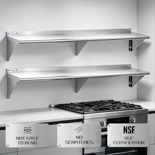 Image of Hally Stainless Steel Shelf Wall Mounted Metal Shelf Wall Shelf 12 x 72 NSF Heavy Duty 345 lb Capacity, Commercial Wall Mounted Storage Rack for Kitchen, Garage, Laundry Room 2 Pack