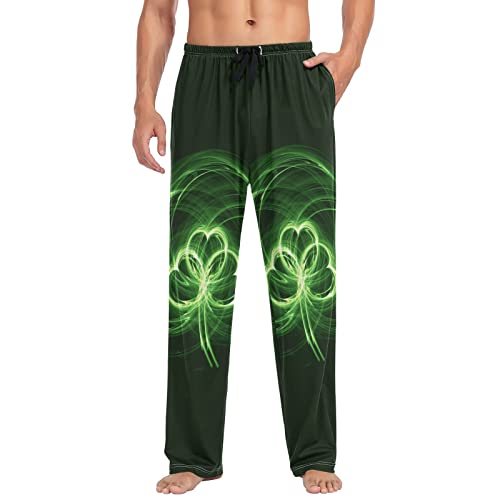 St.patrick's Day Shamrock Irish Lucky Clover Green Leaves Men's Pajama Pj Bottoms, Drawstring Loose Sleep Pants Wide Leg Sleepwear, Breathable Straight Trouser Lounge Pants With Pockets L #TOP4
