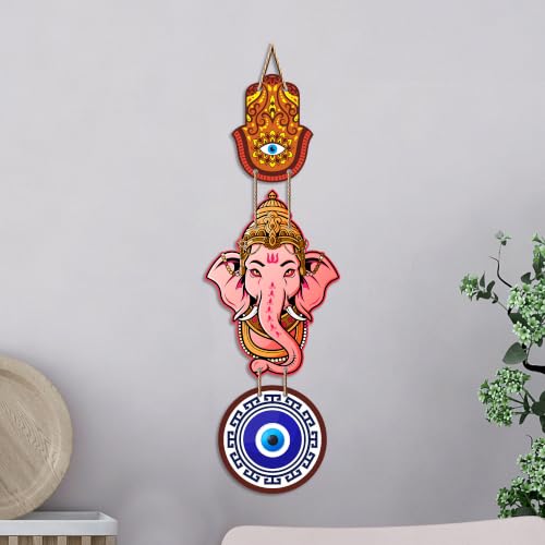 Image of Artvibes Bal Ganesh Evil Eye Protection Wall Hanging for Home Decor | Nazar Battu Hanging for Entrance Living Room Bedroom Temple | Auspicious Vastu Decorative MDF Wall Art Gift (WH 8560N)