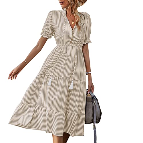 Vestido De Manga Corta De Moda para Mujer Vestido De Rayas De Verano Vestido De Temperamento