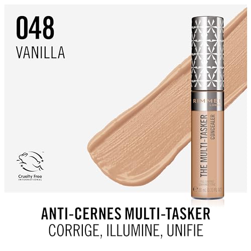 Rimmel London The Multi-Tasker, anti-cernes, jusqu'à 24 heures de tenue, hydratation longue durée, formule hautement pigmentée, facile à estomper, formule vegan, 10 ml, 048 Vanilla
