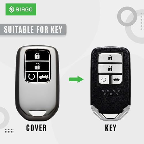 Image of SIAGO TPU Key Cover and Round Key Chain Compatible with Honda Amaze | City | Civic 2023 2024 4 Button Flip Key (Grey)