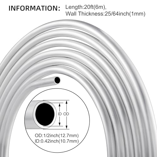Kwokwei 1/2 Inch Od Aluminum Coiled Tubing, 1060 Grade Aluminium Tubing 0.04 Inch Wall Thickness, 20Ft Aluminum Seamless Round Tube thumb #1