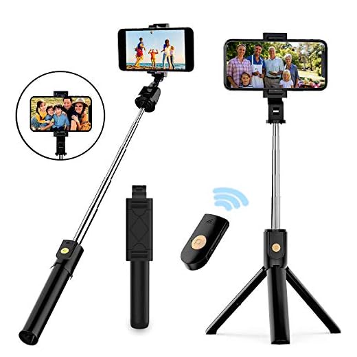 Selfie Stick Tripod, Extendable Bluetooth Selfie Stick with Wireless Remote, Compatible with iPhone 11/11 pro/X/8/8P/7/7P/6s/6, Samsung Galaxy S9/S8/S7/Note 9/8, Huawei and More