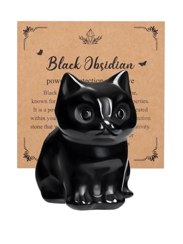 MANIFO Black Obsidian Crystal Cat Figurine for Cat Lovers Cute