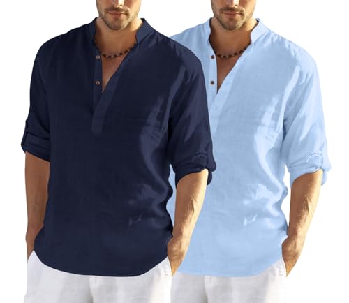 Image of Zombom Men's Combo Cotton Polyester Blend Solid Full Sleeve Straight Regular Fit Mandarin /Chinese Collor Kurta (Pack of 2)