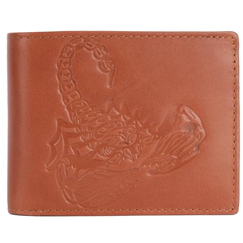 Leather Men's Wallet – Genuine Leather, Multiple Card Slots, Zipper Pocket, Slim Bifold Design, Elegant & Durable(Scorpion)