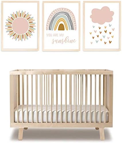 Nursery Wall Art Pink Rainbow Canvas Print - You Are My Sunshine Wall Art Decor Cloud Nursery Pictures Wall Art for Girl Bedroom Nursery Prints Posters Kids Room Wall Art 12x16x3 Inch unframed