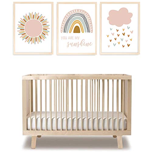 Nursery Wall Art Pink Rainbow Canvas Print - You Are My Sunshine Wall Art Decor Cloud Nursery Pictures Wall Art For Girl Bedroom Nursery Prints Posters Kids Room Wall Art 12X16X3 Inch Unframed #TOP2