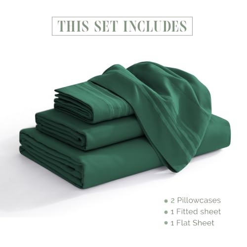 Image of Elegant Comfort Luxury 1500 Premium Hotel Quality Microfiber 4-Piece Sheet Set - Soft, All Around Elastic 18-24 Inches Deep Fitted Sheet - Extra Deep Pocket Sheets, Full, Hunter Green