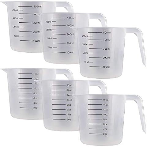 U.S. Kitchen Supply - 16 oz (500 ml) Plastic Graduated Measuring Cups with Pitcher Handles (Pack of 6) - 2 Cup Capacity, Ounce and ML Cup Markings - Measure & Mix Recipe Ingredients, Flour, Water, Oil Cover