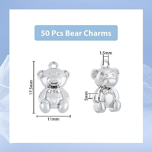 DICOSMETIC 50Pcs Cute Bear Charms Kawaii Bear Pendants Platinum Cartoon Animal Charms Mini Bear Hanging Ornament Alloy Pendants for Jewelry Making DIY Crafts Hole: 1.5mm - Image 2