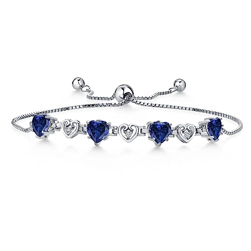 Gem Stone King 2-4 Cttw Heart Shape Gemstone Birthstone and White Lab Grown Diamond Tennis Bracelet For Women | 925 Sterling Silver | 6MM Heart | Adjustable Bolo Bracelet | Easy-On Easy-Off
