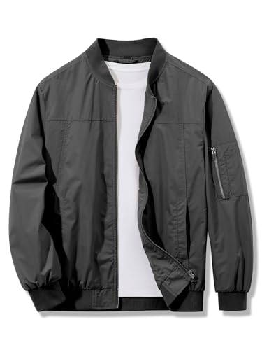 Bomber Jacket Mens Windproof Casual Windbreaker Softshell Zip Up Fashion Work Dress Winter Coat with Pockets