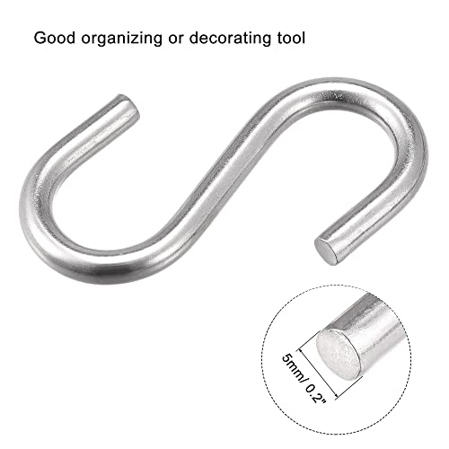Image of uxcell S Hooks 2.28 inch Long Stainless Steel Hanger for Hanging Objects in Kitchen, Garden, Bathroom, Garage 16Pcs