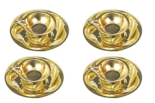 Spillbox Traditional Brass Diya for Puja | Pooja Aarti | Arti Deepak Deepam Oil Lamp for Home Temple Decor Gifts Puja Articles Decor Gifts (4) - Lotus Diya