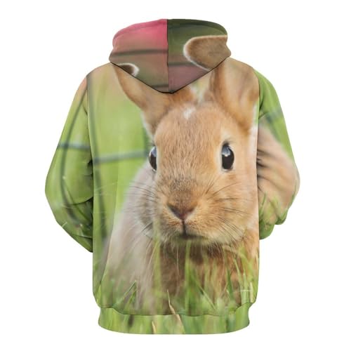 Sweats à capuche hoodie unisexe UMENG, pull molletonné imprimé lapin d'herbe taille S - 3